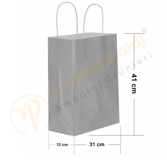 Gümüş Kraft Çanta Büyük Boy 31x12x41 cm 25 Adet