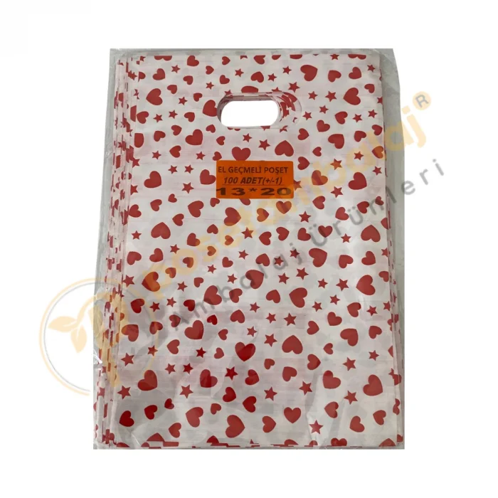 Kırmızı Küçük Kalp Desenli Hediyelik Poşet 13x20 cm