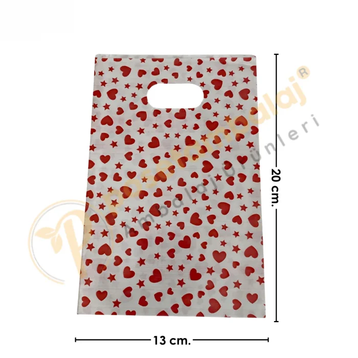 Kırmızı Küçük Kalp Desenli Hediyelik Poşet 13x20 cm