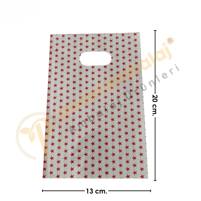 Kırmızı Yıldız Desenli Hediyelik Poşet 13x20 cm