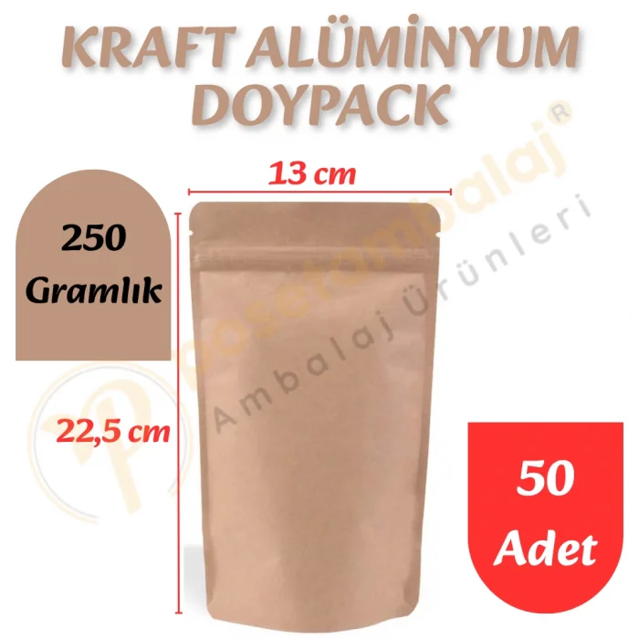 Kraft Alüminyum Doypack 13x22,5x7 cm (50 Adet)