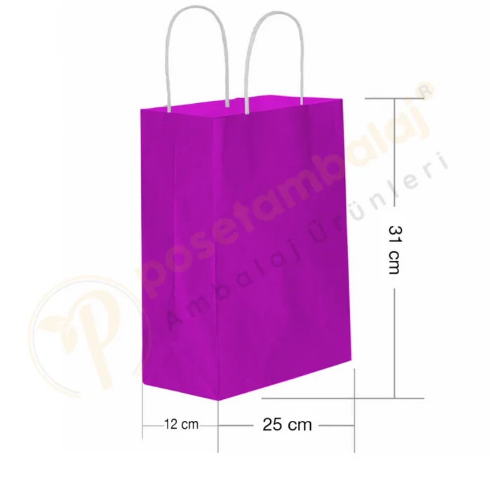 Lila Kraft Çanta Orta Boy 25x12x31 cm 25 Adet