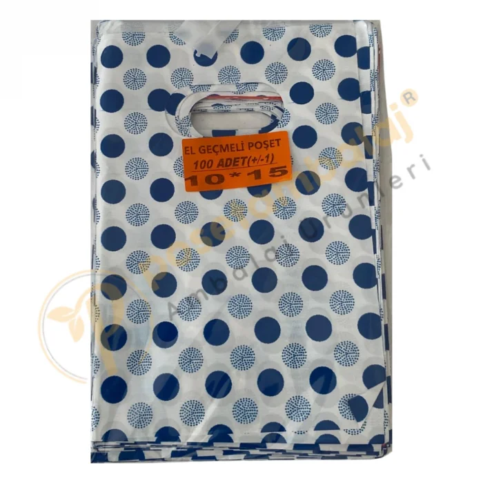 Mavi Yuvarlak Desenli Hediyelik Poşet 10x15 cm