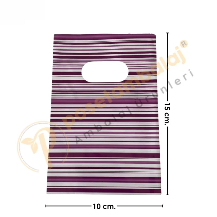 Mor Çizgili Desenli Hediyelik Poşet 10x15 cm