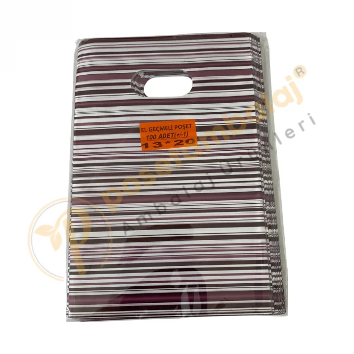 Mor Çizgili Desenli Hediyelik Poşet 13x20 cm