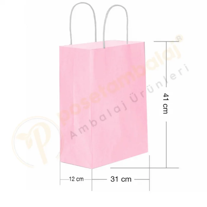 Pembe Kraft Çanta Büyük Boy 31x12x41 cm 25 Adet