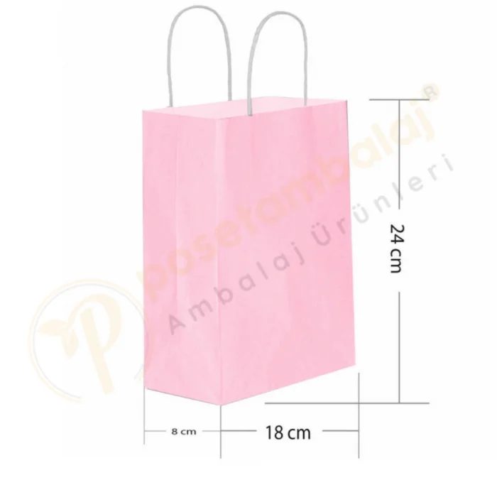 Pembe Kraft Çanta Küçük Boy 18x8x24 cm 25 Adet