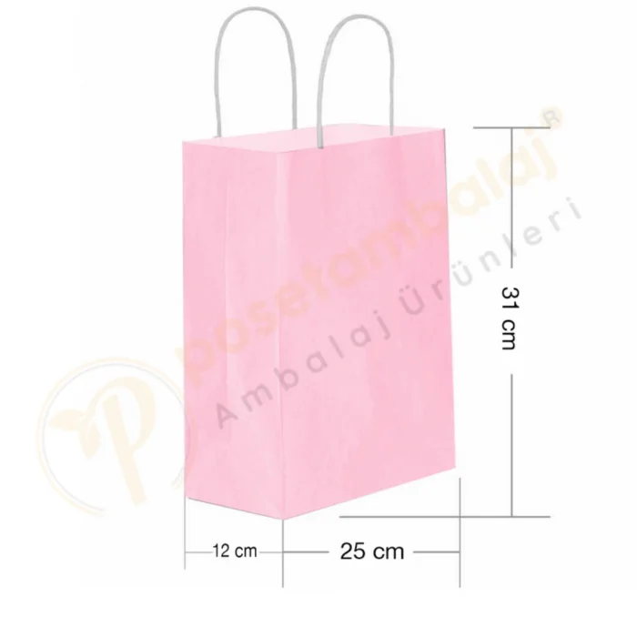 Pembe Kraft Çanta Orta Boy 25x12x31 cm 25 Adet