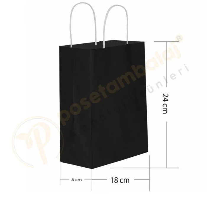 Siyah Kraft Çanta Küçük Boy 18x8x24 cm 25 Adet