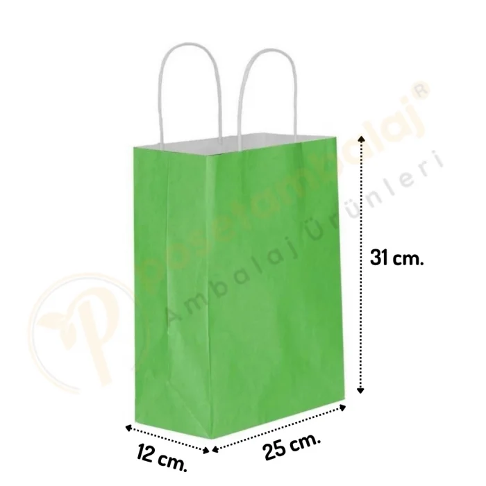 Yeşil Kraft Çanta Orta Boy 25x12x31 cm 25 Adet