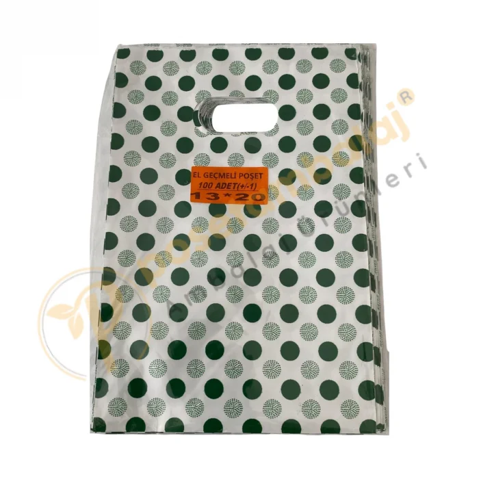 Yeşil Yuvarlak Desenli Hediyelik Poşet 13x20 cm