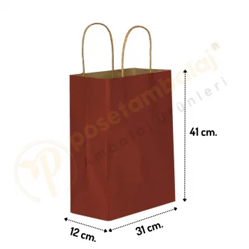 Bordo Kraft Çanta Büyük Boy 31x12x41 cm 25 Adet