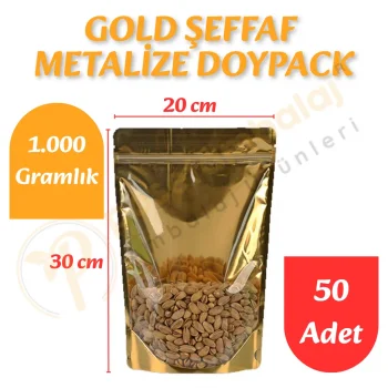Gold Şeffaf Metalize Doypack 20x30x10 cm (50 Adet)
