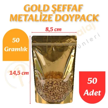 Gold Şeffaf Metalize Doypack 8,5x14,5x5 cm (50 Adet)