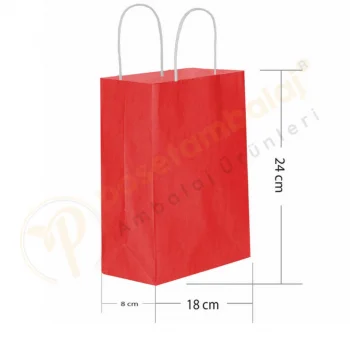 Kırmızı Kraft Çanta Küçük Boy 18x8x24 cm 25 Adet