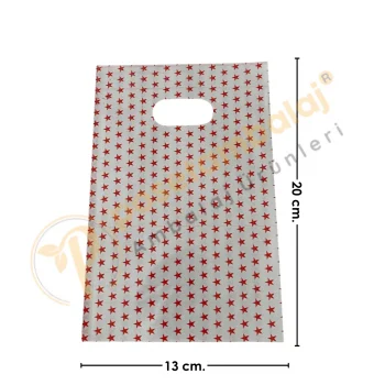 Kırmızı Yıldız Desenli Hediyelik Poşet 13x20 cm