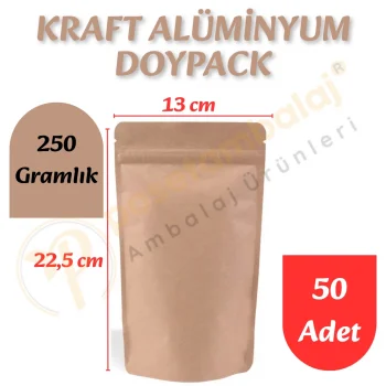 Kraft Alüminyum Doypack 13x22,5x7 cm (50 Adet)