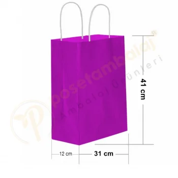 Lila Kraft Çanta Büyük Boy 31x12x41 cm 25 Adet