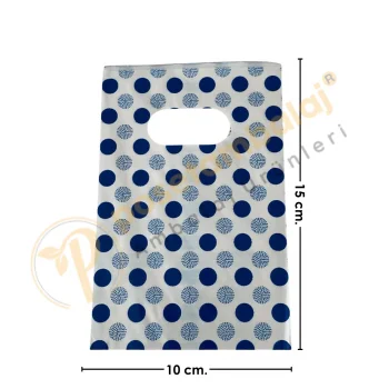 Mavi Yuvarlak Desenli Hediyelik Poşet 10x15 cm