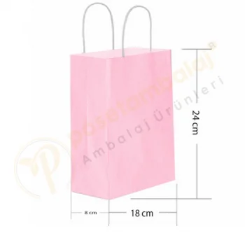 Pembe Kraft Çanta Küçük Boy 18x8x24 cm 25 Adet