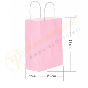 Pembe Kraft Çanta Orta Boy 25x12x31 cm 25 Adet