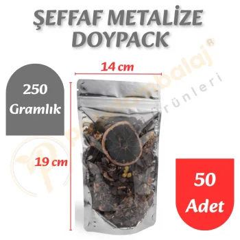 Şeffaf Metalize Doypack 14x19x7 cm (50 Adet)