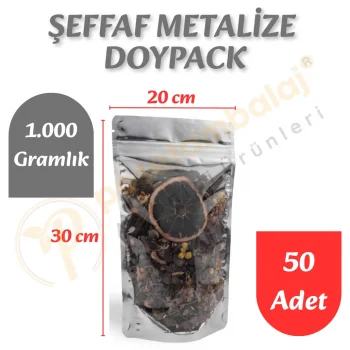Şeffaf Metalize Doypack 20x30x10 cm (50 Adet)