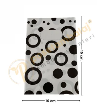 Siyah Yuvarlak Desenli Hediyelik Poşet 10x15 cm