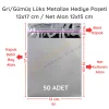 12x17 cm Gümüş Renk Bantlı Lüks Metalize Hediyelik Poşet (50 Adet)