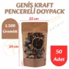 Geniş Kraft Pencereli Doypack 25x34x12 cm (50 Adet)
