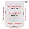3x20+5 cm.(3x25) 1.000 Adet Şeffaf Bantlı Yapışkanlı OPP Poşet
