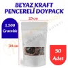 Beyaz Kraft Pencereli Doypack 25x34x12 cm (50 Adet)