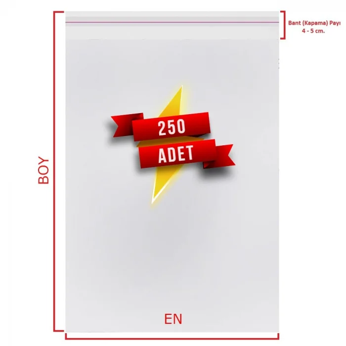 3x20+5 cm.(3x25) 250 Adet Şeffaf Bantlı Yapışkanlı OPP Poşet