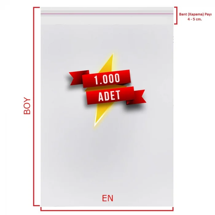 3x15+5 cm.(3x20) 1.000 Adet Şeffaf Bantlı Yapışkanlı OPP Poşet