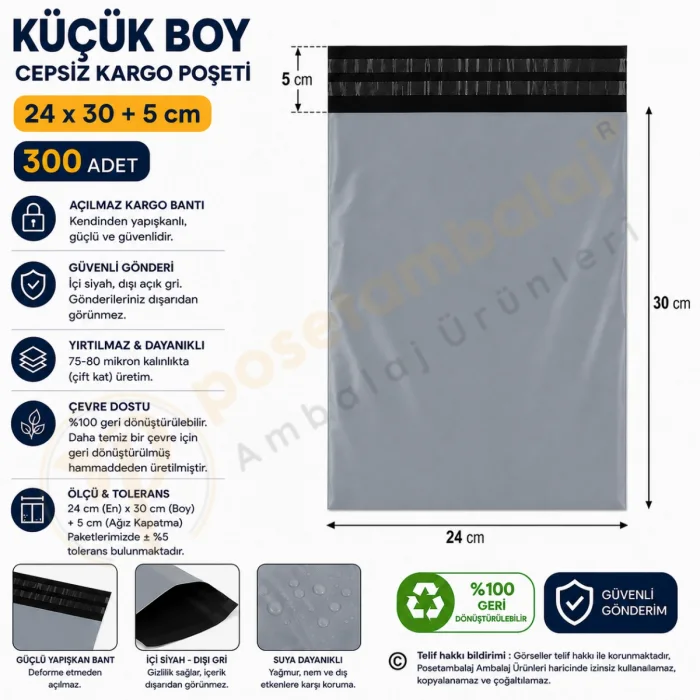 24x30+5 cm (24x35) Cepsiz Kargo Poşeti 300 Adet