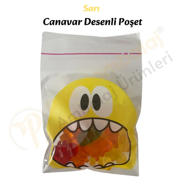 100 Adet Sarı Canavar Desenli Cake Pop & Kurabiye Poşeti-10x15 cm