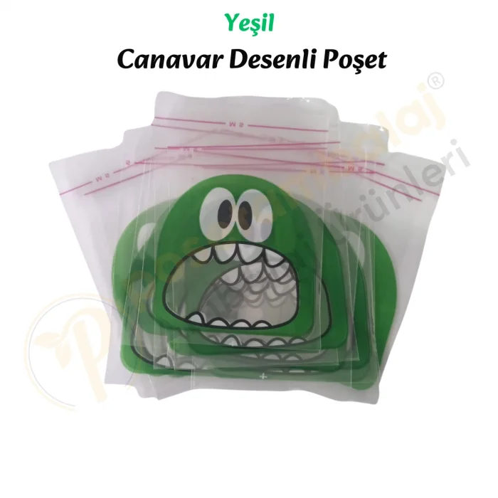 1.000 Adet Yeşil Canavar Desenli Cake Pop & Kurabiye Poşeti-10x15 cm