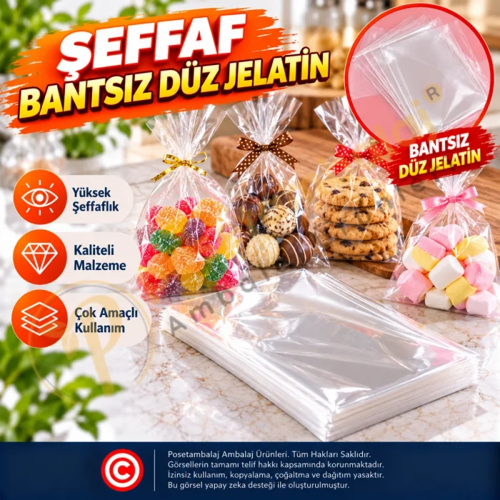 32x45 cm. Şeffaf Bantsız Düz Jelatin / 1 kg.