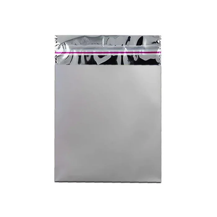 7x9 cm Gümüş Renk Bantlı Lüks Metalize Hediyelik Poşet (50 Adet)