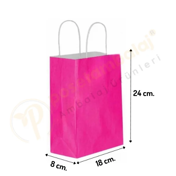 Fuşya Kraft Çanta Küçük Boy 18x8x24 cm 25 Adet