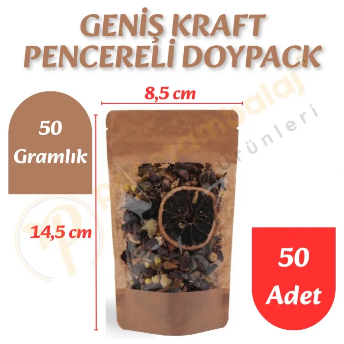 Geniş Kraft Pencereli Doypack 8,5x14,5x5 cm (50 Adet)