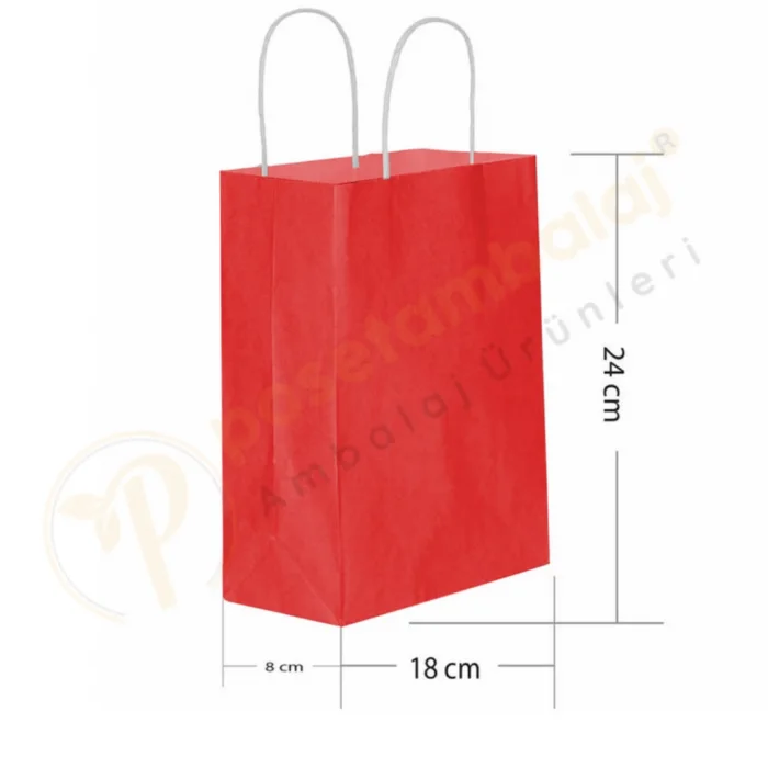 Kırmızı Kraft Çanta Küçük Boy 18x8x24 cm 25 Adet