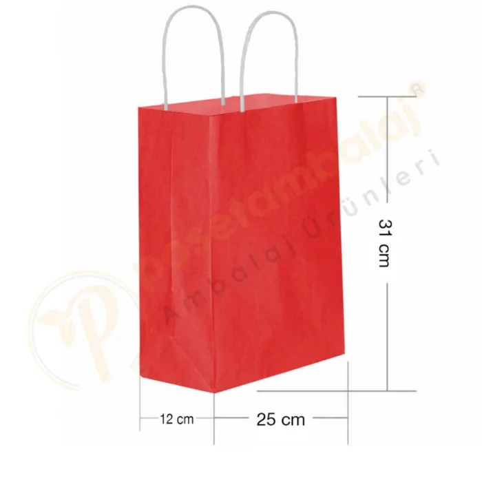 Kırmızı Kraft Çanta Orta Boy 25x12x31 cm 25 Adet