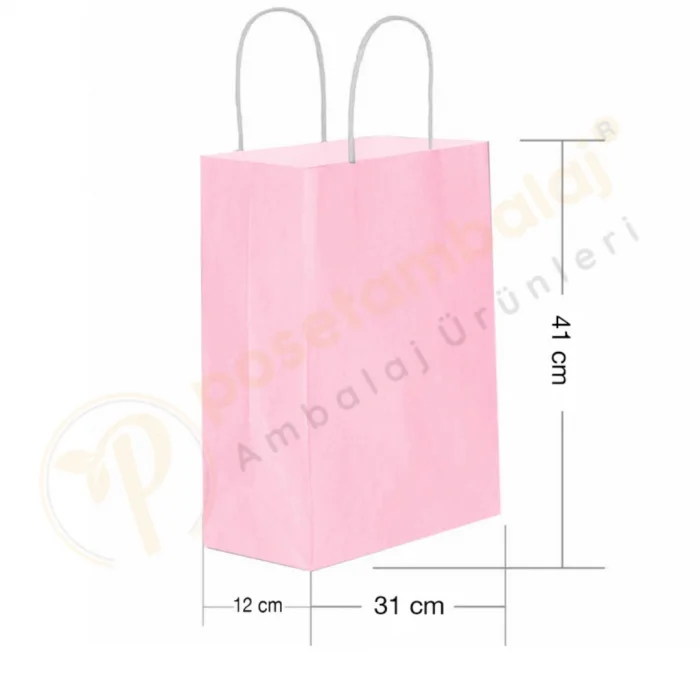 Pembe Kraft Çanta Büyük Boy 31x12x41 cm 25 Adet