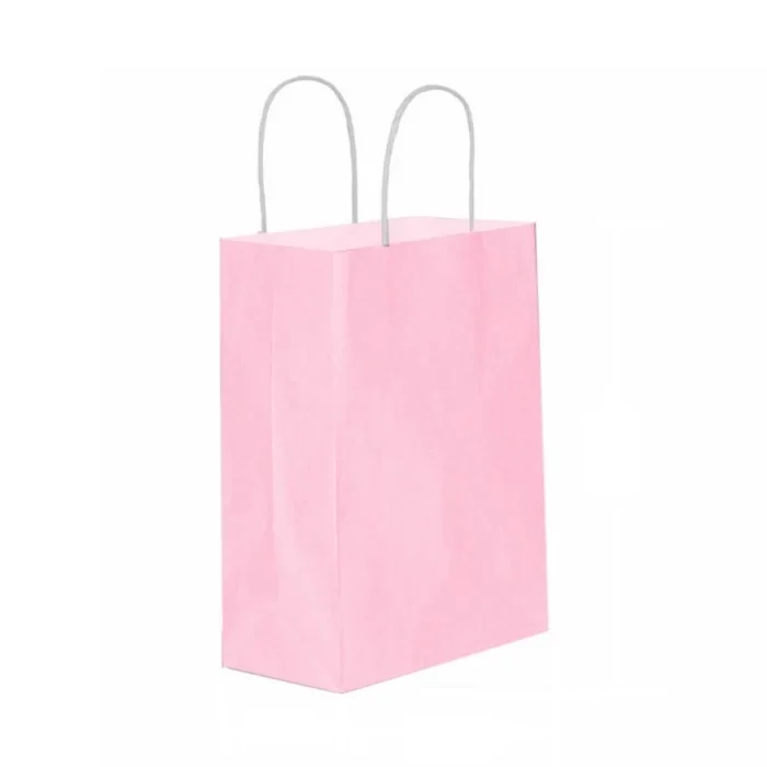 Pembe Kraft Çanta Küçük Boy 18x8x24 cm 25 Adet
