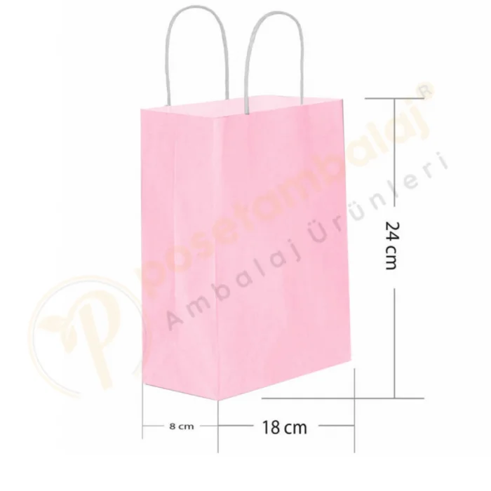 Pembe Kraft Çanta Küçük Boy 18x8x24 cm 25 Adet