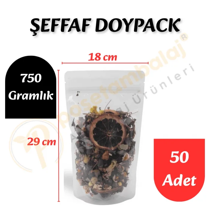 Şeffaf Doypack 18x29x9 cm (50 Adet)