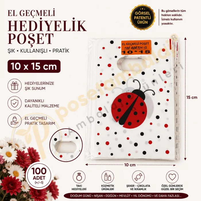 Uğur Böceği Desenli Hediyelik Poşet 10x15 cm