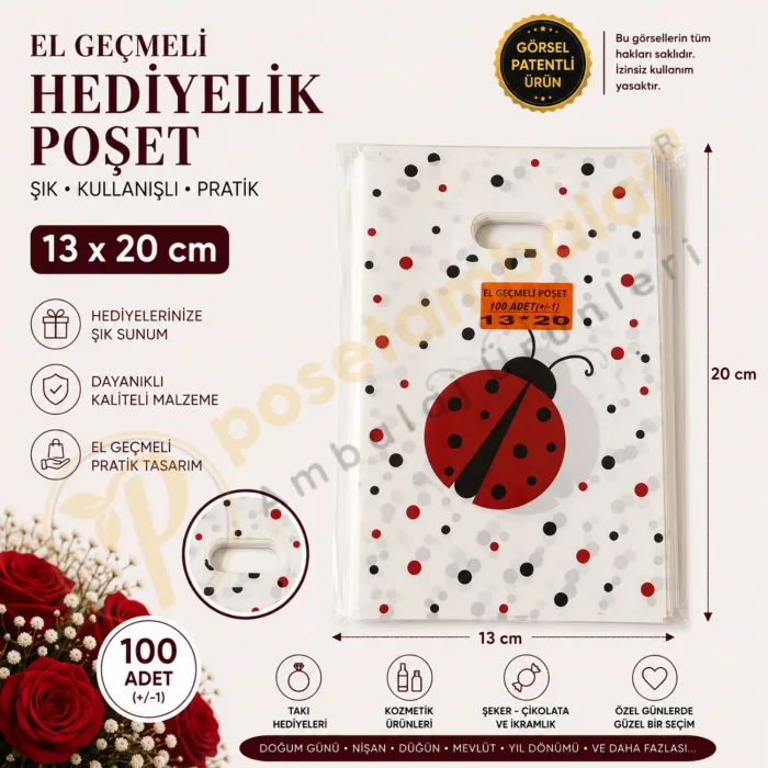Uğur Böceği Desenli Hediyelik Poşet 13x20 cm