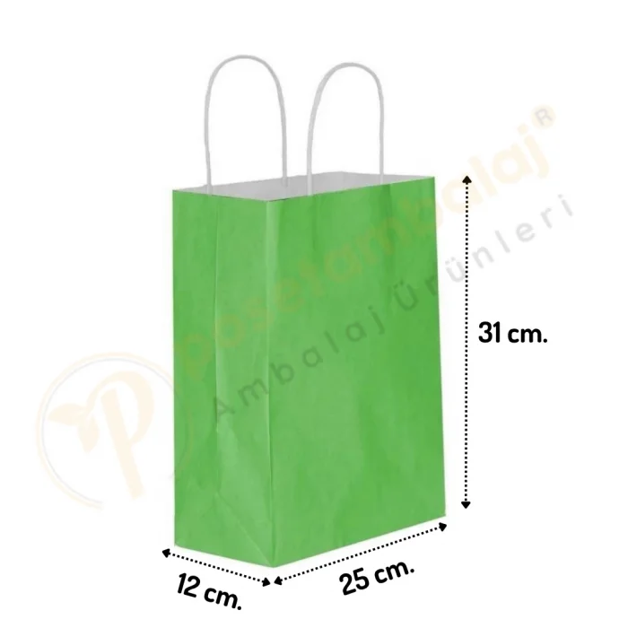 Yeşil Kraft Çanta Orta Boy 25x12x31 cm 25 Adet